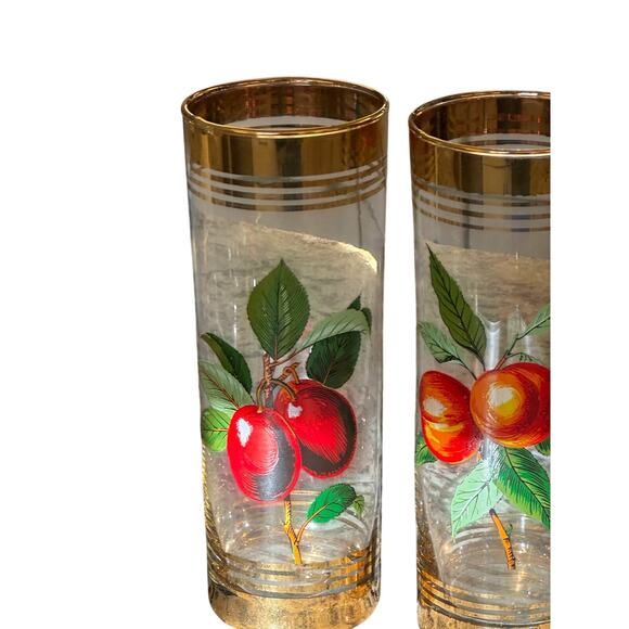 West Virginia Glass Company Vintage 1950's 'Orchard' Gold Hi-Ball Glasses-Set 4 - Picture 2 of 16